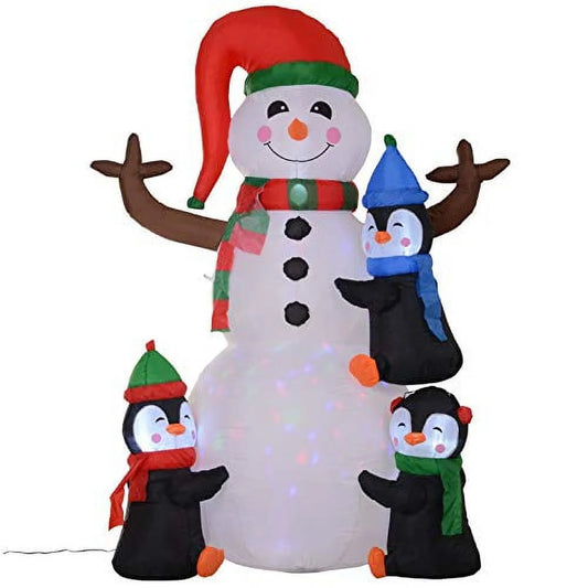 Homcom 6' Christmas Holiday Yard Inflatable Outdoor, Light Up Led Xmas Decoration, 3 Penguins Building Snowman