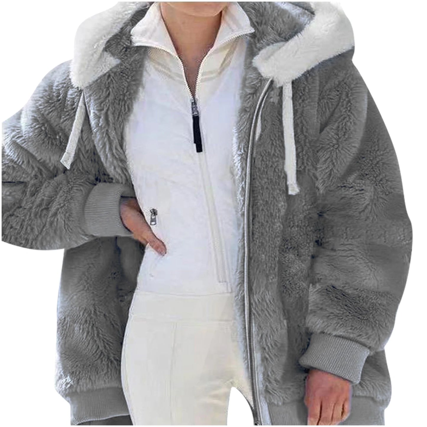 50% Off Clear!Fashion Oversize Winter Coats for Women, Women Plus Size Winter Warm Loose Plush Zip Hooded Jacket Coat Deals Gift for Women