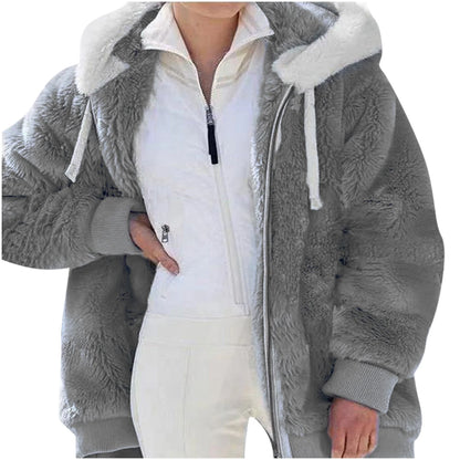 50% Off Clear!Fashion Oversize Winter Coats for Women, Women Plus Size Winter Warm Loose Plush Zip Hooded Jacket Coat Deals Gift for Women