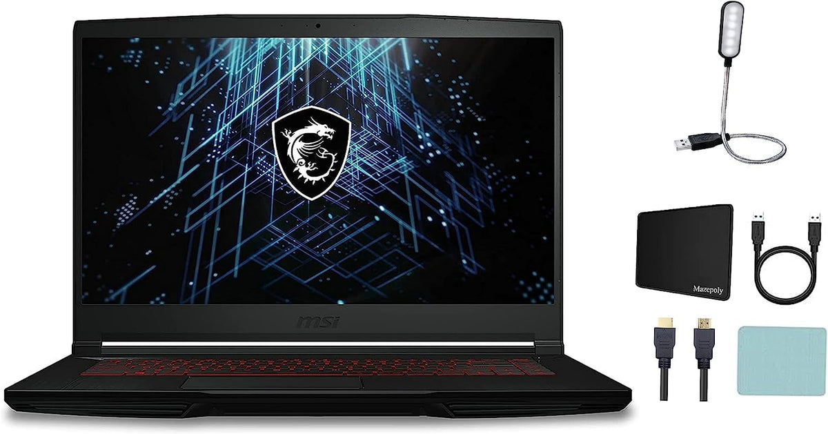 MSI GF63 Thin 11SC-693 15.6" FHD Gaming Laptop, Intel Core i5-11400H, 2.7GHz, NVIDIA GeForce GTX 1650, 12GB Memory, 512GB NVMe SSD, Windows 11 Home, Wi-Fi 6, Webcam, Black + Mazepoly Accessories