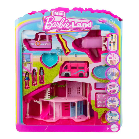 Barbie Mini BarbieLand DreamHouse & 3-Vehicle Playset with 4 1.5-inch Dolls, Furniture & Accessories