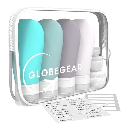 GLOBEGEAR Silicone Travel Bottles & Travel Size Containers for Toiletries with TSA Approved Travel Bag (model GG3)