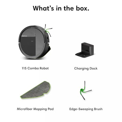 iRobot Roomba 115X Combo Robot Vacuum & Mop, 15,000 Pa, Easy to use, Intense Power-Lifting Suction, LiDAR Navigation, Multiple Cleaning Modes, Avoids Mopping Carpets, Self-Charging