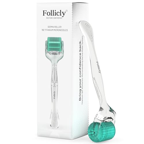 FOLLICLY Derma Roller - Professional Microneedling Tool for Hair, Skin & Face - 192 Authentic Titanium Microneedles - Premium At Home Beauty Care - Includes Free Protective Storage Case