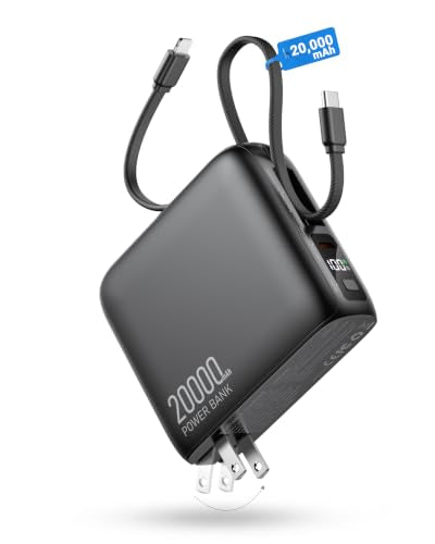 Portable Charger 20000mAh 22.5W Power Bank Built in Cable and Wall Plug