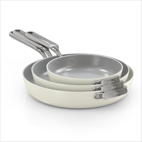 Ninja NeverQuit 3-Piece Ceramic Fry Pan Set, Bone & Silver, CQ13000IV2