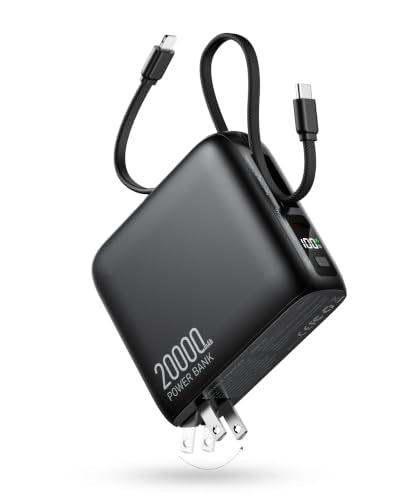 20000mAh Portable Charger, 22.5W Power Bank Built-In Cables and AC Plug