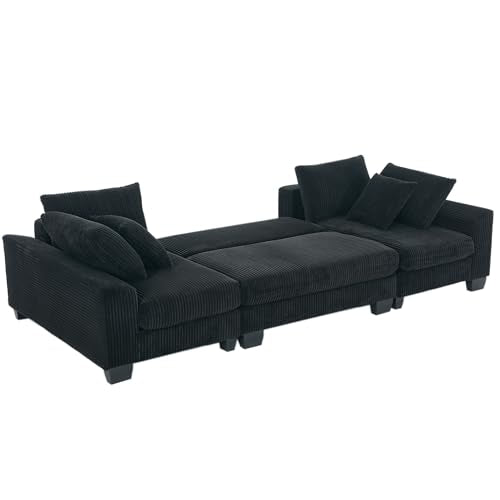 ERYE 114-Inch Oversized U-Shaped Sleeper Sectional Sofabed, U Shaped Pull Out Sleeper Couch Symmetrical Convertible Sectional Sofa Bed with Double Chaise Daybed & Toss Pillows