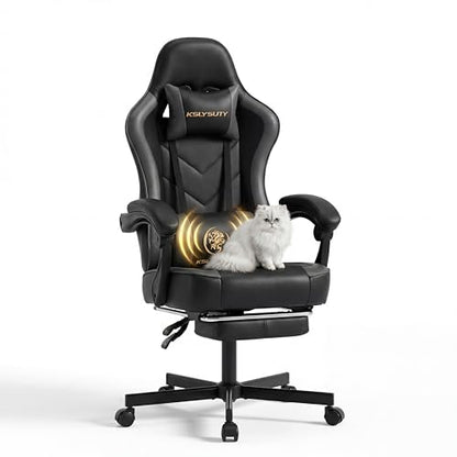 Kslysuty Desk Computer Gaming Chair - High Back Ergonomic Office Chair with Footrest and Lumbar Support, Swivel Comfy Home Gamer Video Game Chairs with Pocket Spring Cushion for Adults (Grey Leather)
