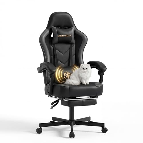 Kslysuty Desk Computer Gaming Chair - High Back Ergonomic Office Chair with Footrest and Lumbar Support, Swivel Comfy Home Gamer Video Game Chairs with Pocket Spring Cushion for Adults (Grey Leather)