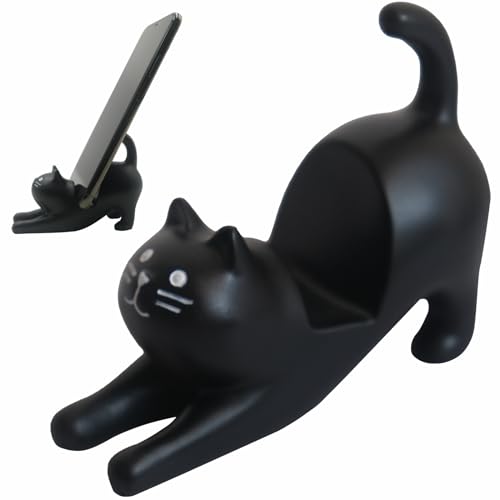 Meroqeel Cute Cell Phone Holder Stand for Desk, iPhone Mount for Office Tablet Accessories Gifts, Cool Desktop Decor Gadgets to Support Your Cellphone for Men Women Boys Girls - Kawaii Black Cat
