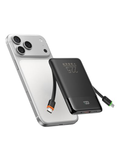 VEGER 10000mAh 22.5W Fast Charging Portable Charger with Built-in Cables