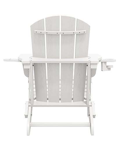 SERWALL Adirondack Chair with Cup Holders - Composite Adirondack Chairs HDPE Outdoor Chairs All Weather Use- White
