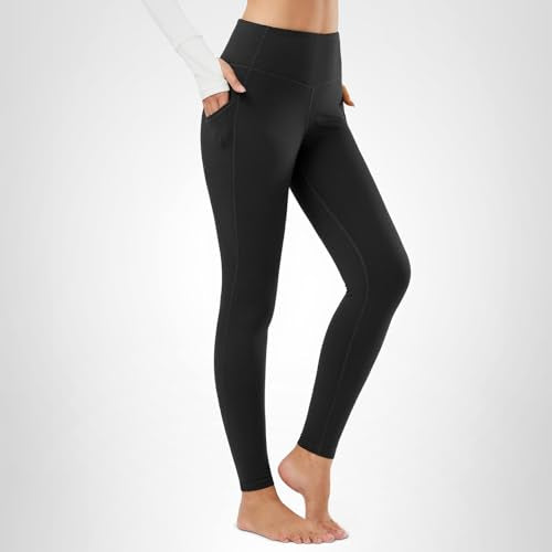baleaf Women's Fleece Lined Leggings Thermal Warm Winter Tights High Waisted Thick Yoga Pants Cold Weather with Pockets Black M