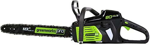 Greenworks 80V 18" Brushless Cordless Chainsaw (Great for Tree Felling, Limbing, Pruning, and Firewood) / 75+ Compatible Tools), Tool Only, Black & Green