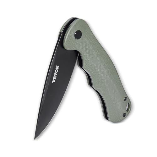 VEVOR Folding Pocket Knife, 3.5 in D2 Steel Blade, G10 Handle Small EDC Knife with Pocket Clip, Sharp Camping Survival Hiking Knife, 3.84 oz/0.1 kg Easy to Carry for Men Women Self Defense