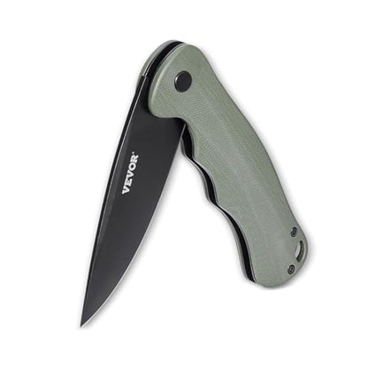 VEVOR Folding Pocket Knife, 3.5 in D2 Steel Blade, G10 Handle Small EDC Knife with Pocket Clip, Sharp Camping Survival Hiking Knife, 3.84 oz/0.1 kg Easy to Carry for Men Women Self Defense