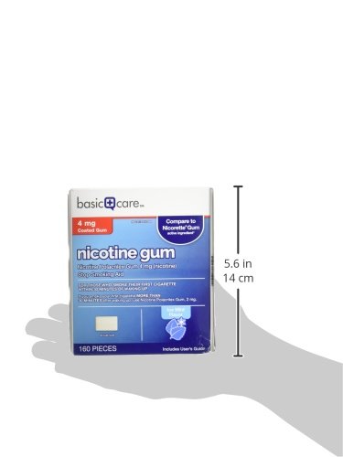 Amazon Basic Care Coated Nicotine Polacrilex Gum 4 mg, Ice Mint Flavor, Stop Smoking Aid, 160 Count