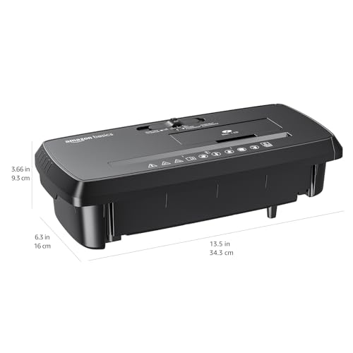 Amazon Basics 8-Sheet Strip Cut Paper, CD, and Credit Card Shredder with Auto-Off Compact, Portable Design, No Basket, Extendable Arm, Black