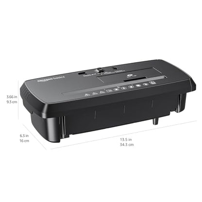 Amazon Basics 8-Sheet Strip Cut Paper, CD, and Credit Card Shredder with Auto-Off Compact, Portable Design, No Basket, Extendable Arm, Black