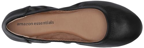 Amazon Essentials Women's Belice Slip On Ballet Flat, Black Faux Leather, 7