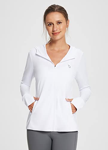 BALEAF Women's UPF 50+ Sun Protection Long Sleeve Zipper Hooded Neck White Shirt 2XL