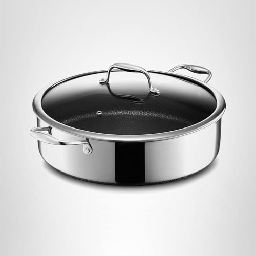 HexClad Hybrid Nonstick 7-Quart Sauté Pan with Tempered Glass Lid, Chicken Fryer, Stay-Cool Handles, Dishwasher-Friendly, Oven-Safe Up to 900°F, Induction Ready, Compatible with All Cooktops