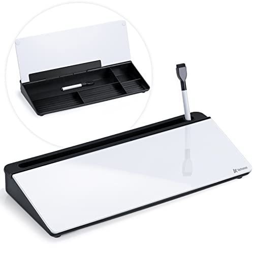 Varhomax Glass Desk Whiteboard with Storage, Desktop Organizer