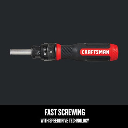 CRAFTSMAN Ratcheting Screwdriver, SpeedDrive, 2” Double Ended Bits Included, Handle Holds Up To 6 Bits (CMHT68129)