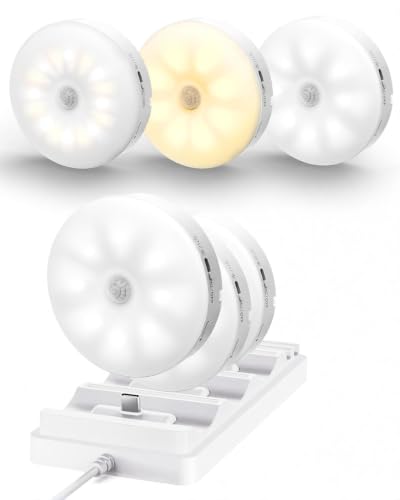 EZVALO RGB Puck Lights with Charging Station, Motion Sensor Cabinet Lights | 6-Pack with Remote, Rechargeable, Wireless, 3 Color Temps, 12 RGB Colors, Magnetic, Dimmable, for Counter, Closet, Shelf