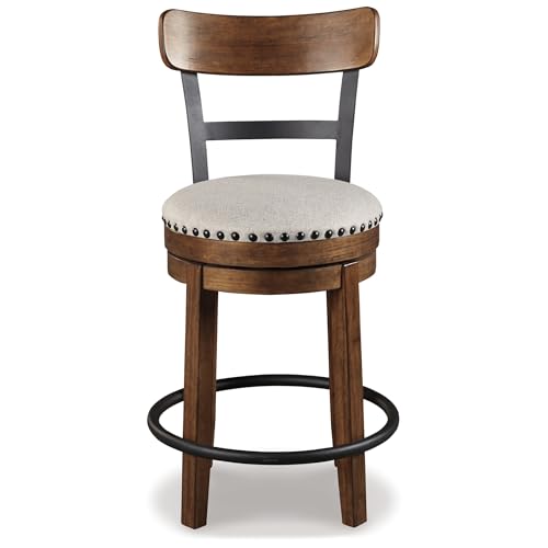 Signature Design by Ashley Valebeck Rustic Farmhouse 24.5” Counter Height Swivel Bar Stool, Brown