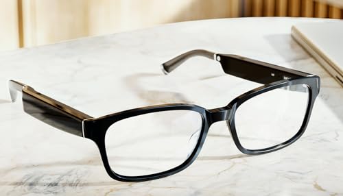 Amazon Echo Frames (newest model), Smart glasses with Alexa+ Early Access, Rectangle frames in Classic Black with blue light filtering lenses