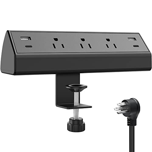 Jgstkcity Desk Clamp Power Strip, 40W Total Fast Charging Station, 2 PD 20W USB C Ports, Desk Edge Mount Surge Protector for Home, Office, 3 Outlets, Fit 1.96" Tabletop Edge, ETL Listed