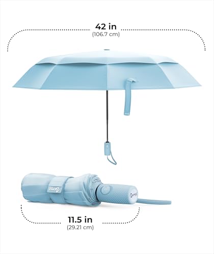 Windproof Travel Umbrella - Compact & Withstands Winds up to 100MPH, Strongest Premium Auto Folding Umbrella for Rain and Sun - Durable, Light & Portable for Women & Men, Fits Backpack & Cars