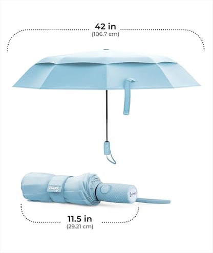 Windproof Travel Umbrella - Compact & Withstands Winds up to 100MPH, Strongest Premium Auto Folding Umbrella for Rain and Sun - Durable, Light & Portable for Women & Men, Fits Backpack & Cars