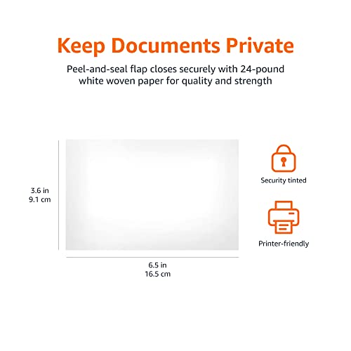 Amazon Basics Quality #6 3/4 Security-Tinted Envelopes with Peel and Seal, 300-Pack, White