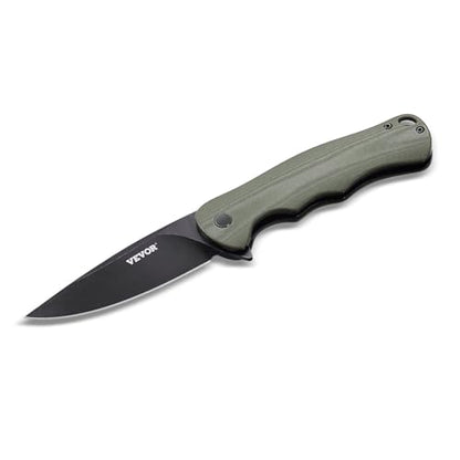 VEVOR Folding Pocket Knife, 3.5 in D2 Steel Blade, G10 Handle Small EDC Knife with Pocket Clip, Sharp Camping Survival Hiking Knife, 3.84 oz/0.1 kg Easy to Carry for Men Women Self Defense