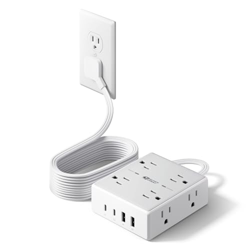 SUPERDANNY Extension Cord,Flat Plug Surge Protector Power Strip,10Ft