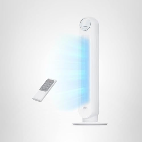 DREO Tower Fan for Bedroom, 25ft/s Velocity Quiet Floor Fan, 90° Oscillating Fans for Indoors with 4 Speeds, 4 Modes, 8H Timer, Standing Fans, Bladeless Fan, White (DR-HTF007)