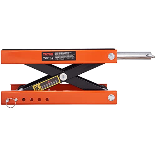 VEVOR Motorcycle Lift, 1100 LBS Motorcycle Scissor Lift Jack with Wide Deck & Safety Pin, 3.7"-13.8" Center Hoist Crank Stand, Steel Scissor Jack for Street Bikes, Cruiser Bikes, Touring Motorcycles