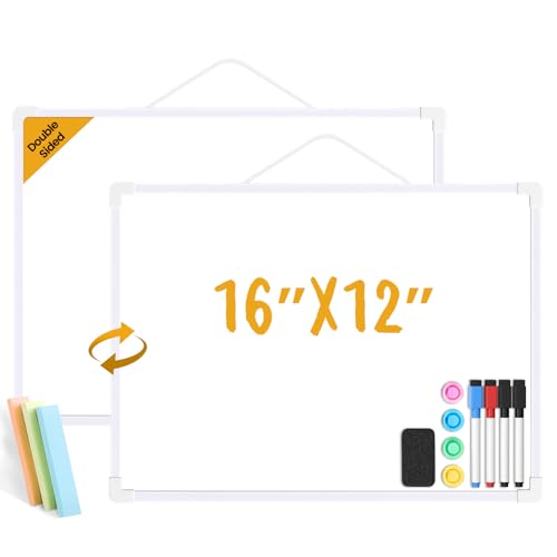 Small Dry Erase Board for Wall, 16" x 12" Double-Sided Hanging Whiteboard, Magnetic White Board with 4 Markers, 4 Magnets and 3 Mini Sticky Notes, Portable Whiteboard for Kids, School, Home, Office