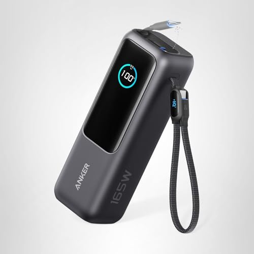 Anker Laptop Power Bank, 25,000mAh Portable Charger with Triple 100W USB-C Ports, Built-in Retractable Cables, Flight-Approved for Travel, iPhone 17/16 Series, MacBook, Samsung, and More