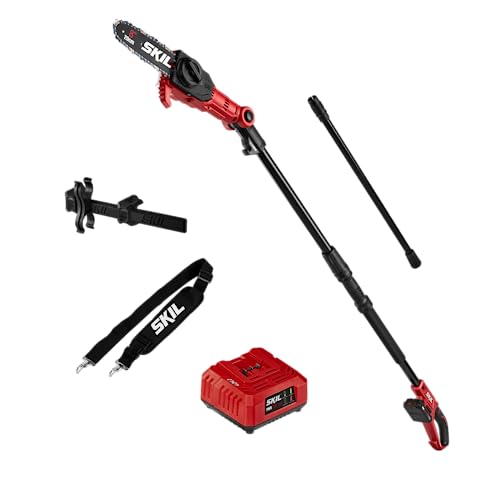 SKIL PS4563B-10 PWR CORE 20 8" 20V Pole Saw Kit, Includes with 2.0Ah Lithium Battery and Charger, Red