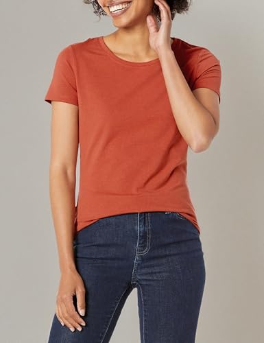 Amazon Essentials Women's Classic-Fit Short-Sleeve Crewneck T-Shirt, Pack of 2, Light Pink/Terracotta, Medium