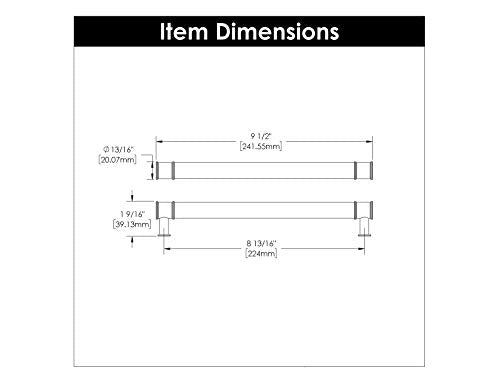 Hickory Hardware 1 Pack Solid Core Kitchen Cabinet Pulls, Luxury Cabinet Handles, Hardware for Doors & Dresser Drawers, 8-13/16 Inch (224mm) Hole Center, Crysacrylic with Chrome, Midway Collection