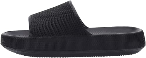 BRONAX Unisex House Slides for Women and Men Size 9 Indoor Pillow Slippers Sandals Sandles for Female Comfy Cushioning Thick Sole 40-41 Black