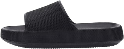 BRONAX Unisex House Slides for Women and Men Size 9 Indoor Pillow Slippers Sandals Sandles for Female Comfy Cushioning Thick Sole 40-41 Black