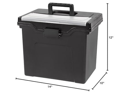 IRIS USA File Box with Lid File Organizer for Letter File w/ Organizer-Lid, Plastic Mobile Filing Organizer, Water Resistant Document Box, Portable File Box with Handle, Secure Buckle, Lockable, Black