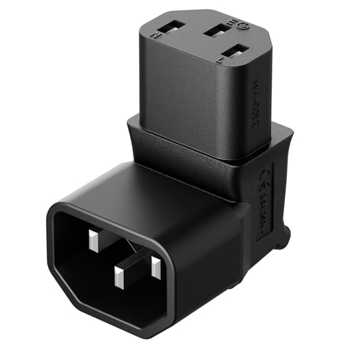 Vellcon IEC 320 C14 to C13 Power Adapter PDU Plug/Socket Down 90 Degree Wall-Mounted LCD TV AC Connector IEC 3Pole Male to Female 90Degree Down Angle AC Converter