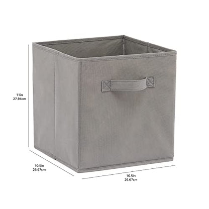 Amazon Basics Collapsible Fabric Storage Cubes Organizer with Handles, Sturdy, Gray, 10.5-x-10.5-x-11-inch, Pack of 6